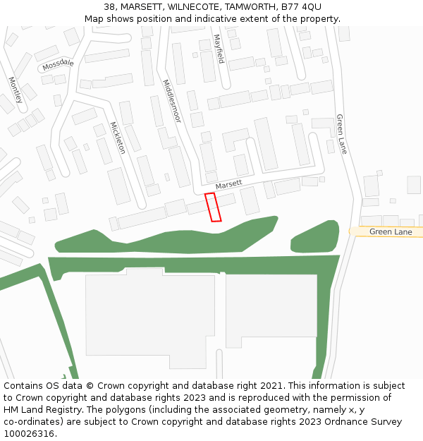 38, MARSETT, WILNECOTE, TAMWORTH, B77 4QU: Location map and indicative extent of plot