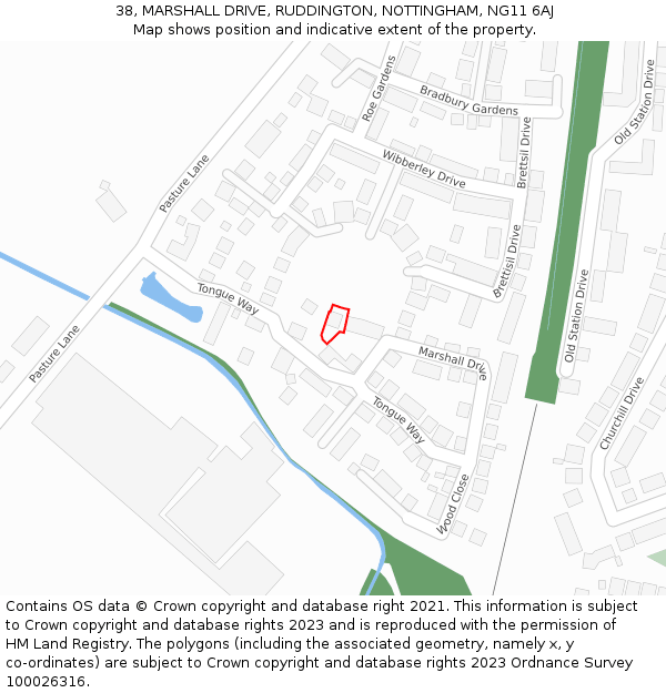 38, MARSHALL DRIVE, RUDDINGTON, NOTTINGHAM, NG11 6AJ: Location map and indicative extent of plot