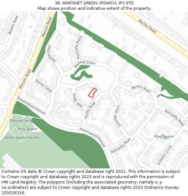 38, MARTINET GREEN, IPSWICH, IP3 9TD: Location map and indicative extent of plot