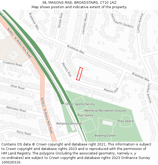 38, MASONS RISE, BROADSTAIRS, CT10 1AZ: Location map and indicative extent of plot