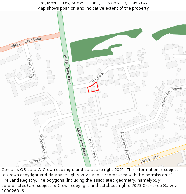 38, MAYFIELDS, SCAWTHORPE, DONCASTER, DN5 7UA: Location map and indicative extent of plot