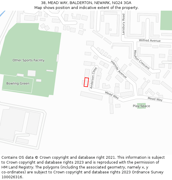 38, MEAD WAY, BALDERTON, NEWARK, NG24 3GA: Location map and indicative extent of plot