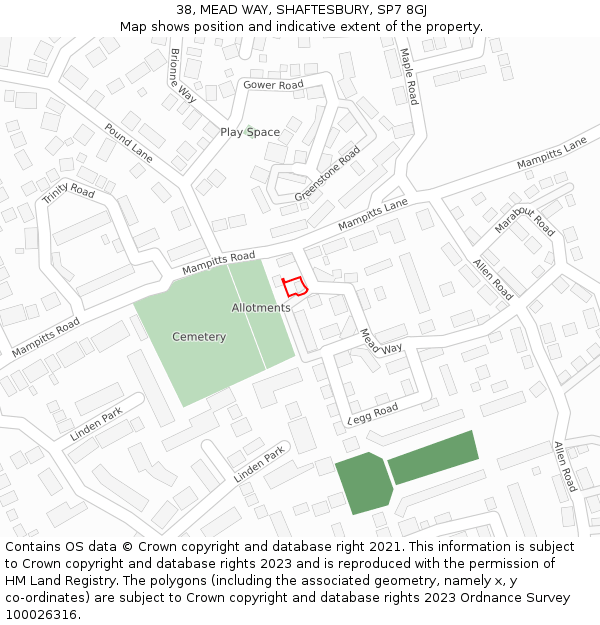 38, MEAD WAY, SHAFTESBURY, SP7 8GJ: Location map and indicative extent of plot