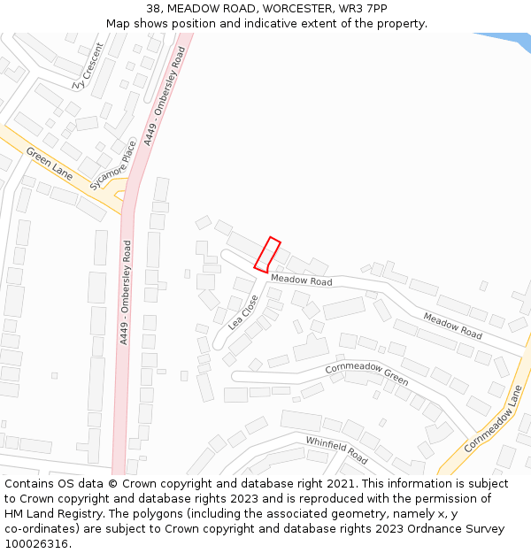 38, MEADOW ROAD, WORCESTER, WR3 7PP: Location map and indicative extent of plot