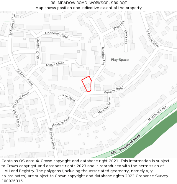 38, MEADOW ROAD, WORKSOP, S80 3QE: Location map and indicative extent of plot