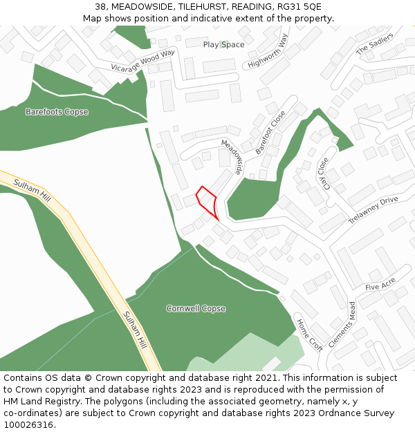 38, MEADOWSIDE, TILEHURST, READING, RG31 5QE: Location map and indicative extent of plot