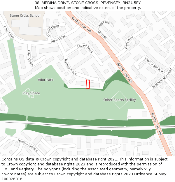 38, MEDINA DRIVE, STONE CROSS, PEVENSEY, BN24 5EY: Location map and indicative extent of plot