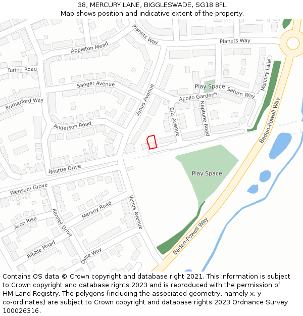 38, MERCURY LANE, BIGGLESWADE, SG18 8FL: Location map and indicative extent of plot