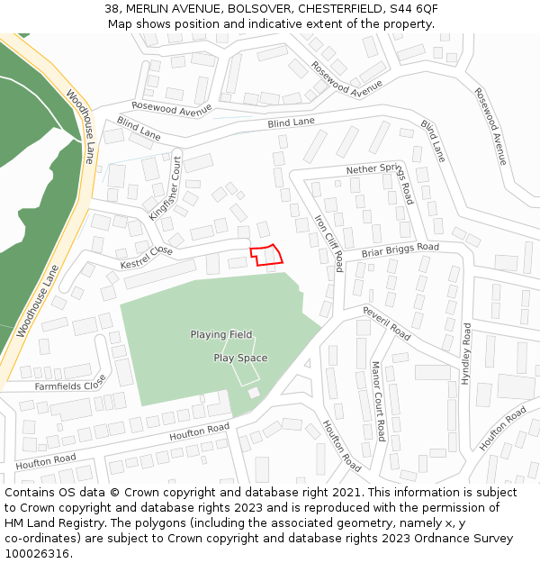 38, MERLIN AVENUE, BOLSOVER, CHESTERFIELD, S44 6QF: Location map and indicative extent of plot