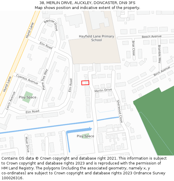 38, MERLIN DRIVE, AUCKLEY, DONCASTER, DN9 3FS: Location map and indicative extent of plot