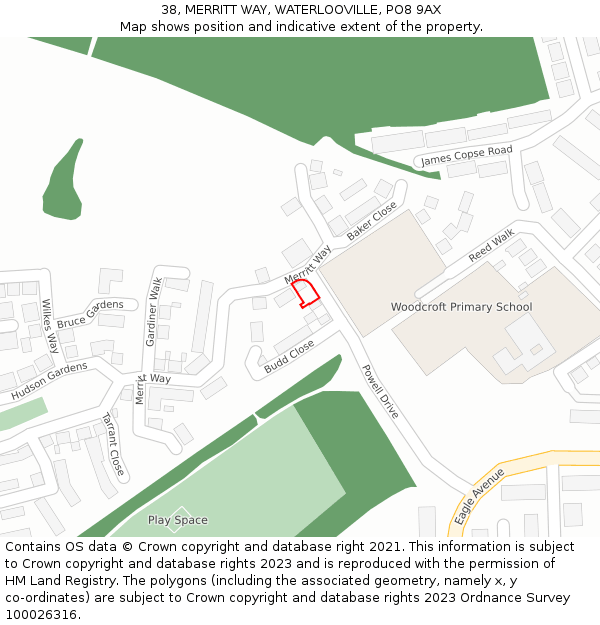 38, MERRITT WAY, WATERLOOVILLE, PO8 9AX: Location map and indicative extent of plot