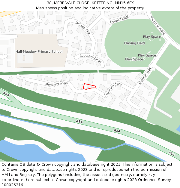 38, MERRIVALE CLOSE, KETTERING, NN15 6FX: Location map and indicative extent of plot