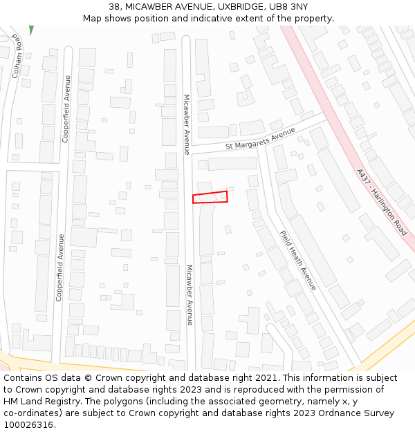 38, MICAWBER AVENUE, UXBRIDGE, UB8 3NY: Location map and indicative extent of plot