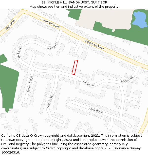 38, MICKLE HILL, SANDHURST, GU47 8QP: Location map and indicative extent of plot