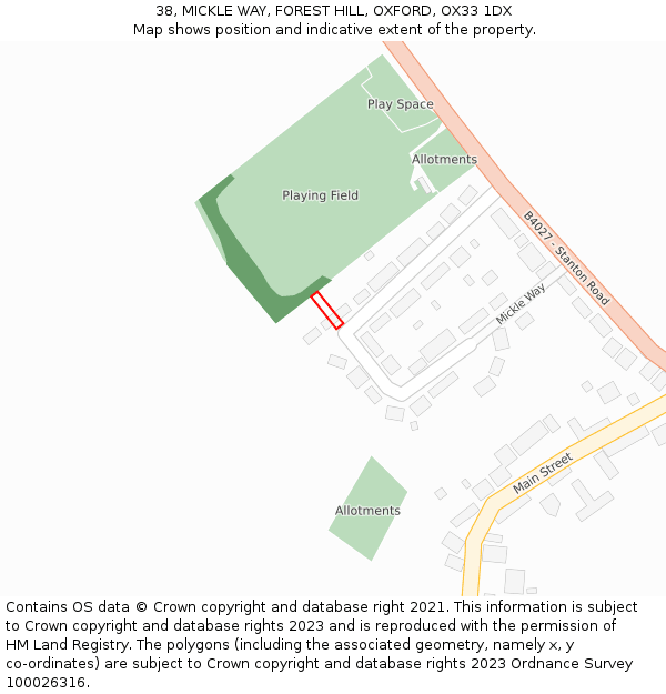 38, MICKLE WAY, FOREST HILL, OXFORD, OX33 1DX: Location map and indicative extent of plot