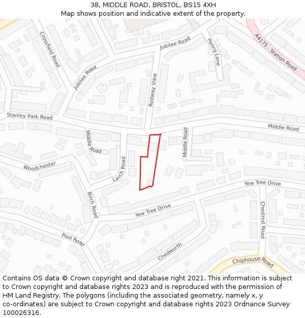 38, MIDDLE ROAD, BRISTOL, BS15 4XH: Location map and indicative extent of plot