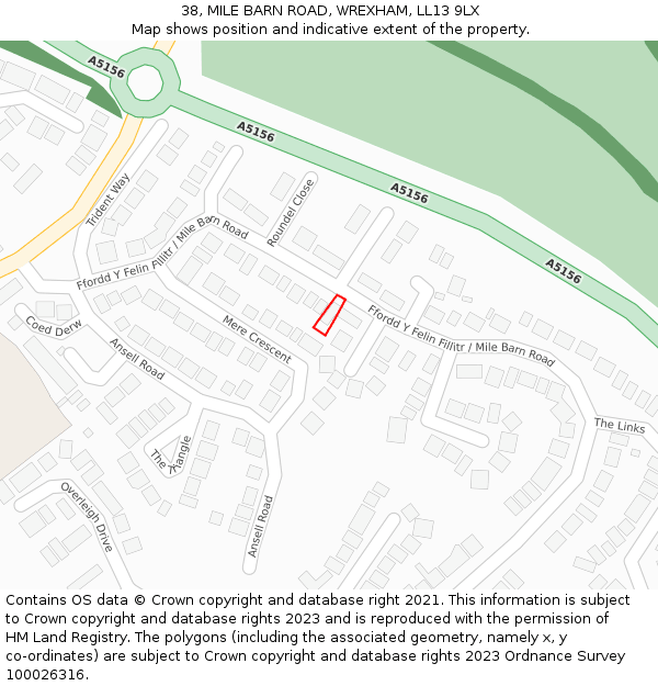 38, MILE BARN ROAD, WREXHAM, LL13 9LX: Location map and indicative extent of plot