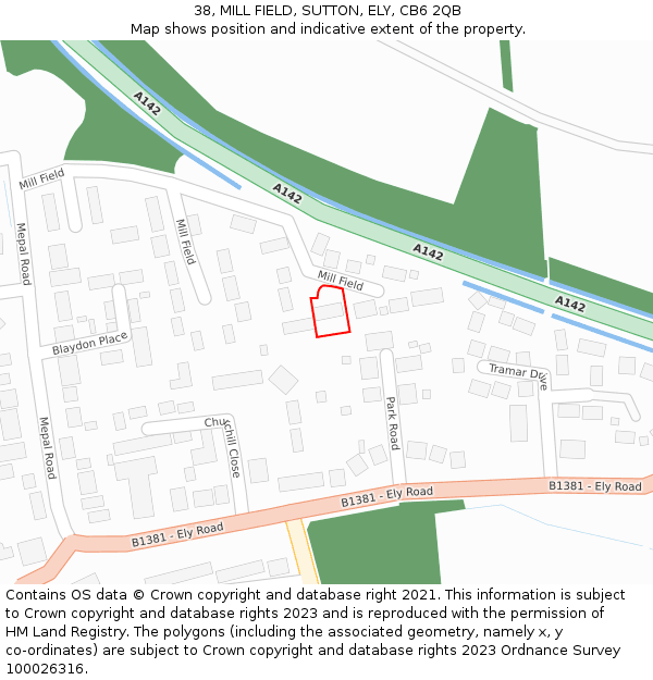 38, MILL FIELD, SUTTON, ELY, CB6 2QB: Location map and indicative extent of plot