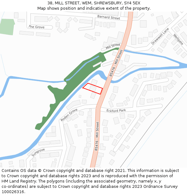 38, MILL STREET, WEM, SHREWSBURY, SY4 5EX: Location map and indicative extent of plot