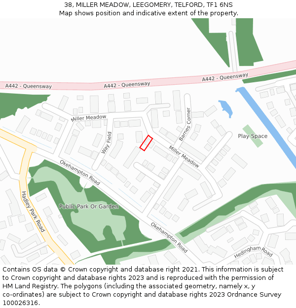 38, MILLER MEADOW, LEEGOMERY, TELFORD, TF1 6NS: Location map and indicative extent of plot