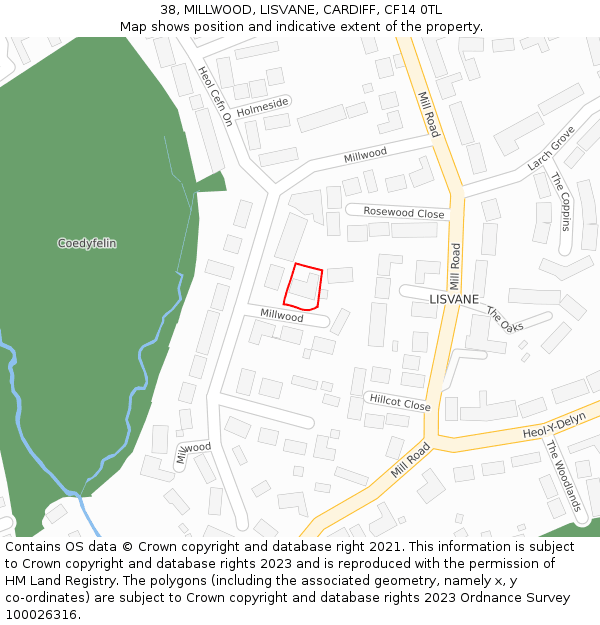 38, MILLWOOD, LISVANE, CARDIFF, CF14 0TL: Location map and indicative extent of plot