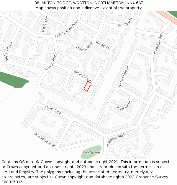 38, MILTON BRIDGE, WOOTTON, NORTHAMPTON, NN4 6AT: Location map and indicative extent of plot