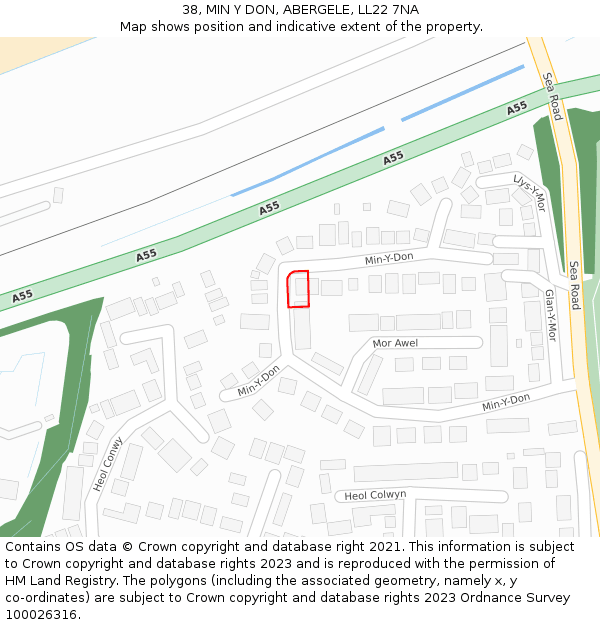 38, MIN Y DON, ABERGELE, LL22 7NA: Location map and indicative extent of plot