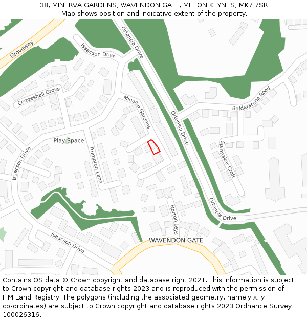 38, MINERVA GARDENS, WAVENDON GATE, MILTON KEYNES, MK7 7SR: Location map and indicative extent of plot