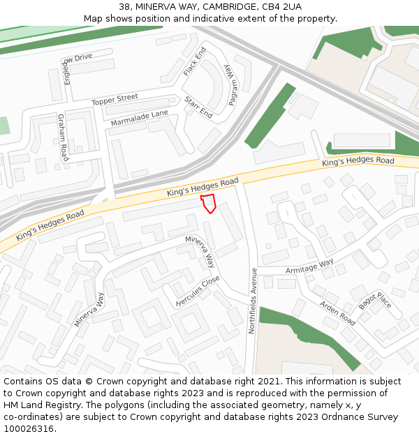 38, MINERVA WAY, CAMBRIDGE, CB4 2UA: Location map and indicative extent of plot