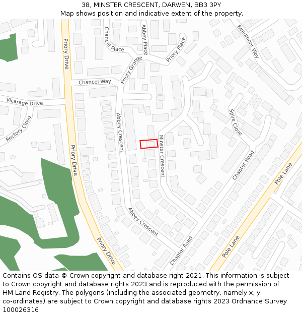 38, MINSTER CRESCENT, DARWEN, BB3 3PY: Location map and indicative extent of plot