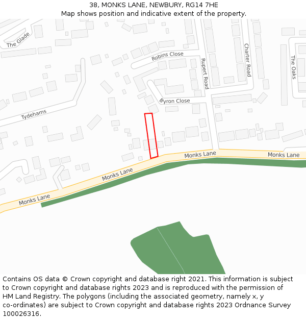 38, MONKS LANE, NEWBURY, RG14 7HE: Location map and indicative extent of plot