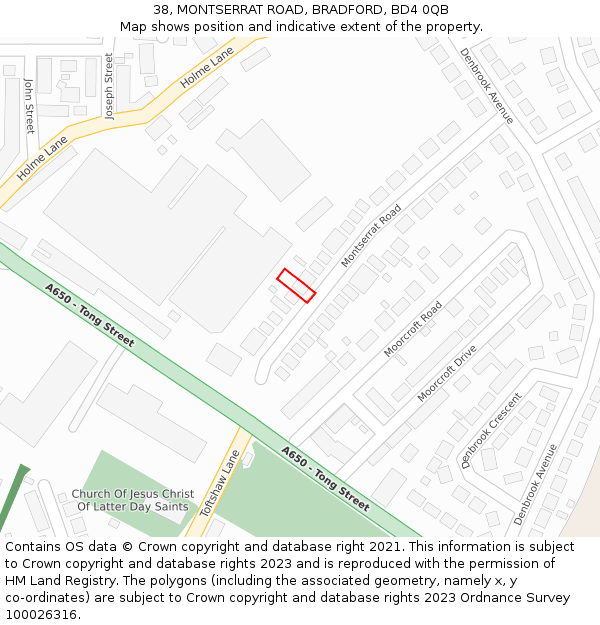 38, MONTSERRAT ROAD, BRADFORD, BD4 0QB: Location map and indicative extent of plot