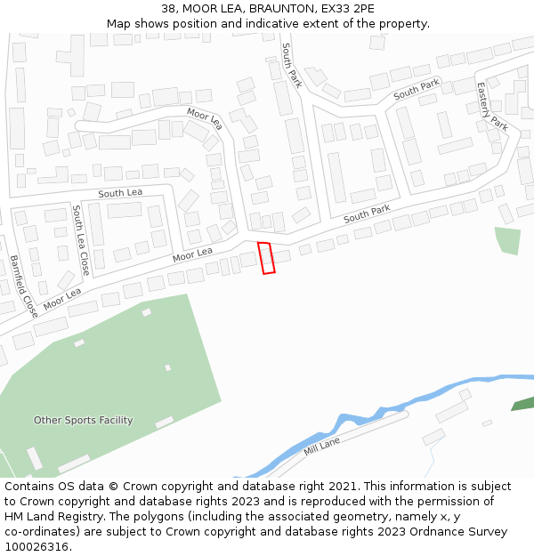 38, MOOR LEA, BRAUNTON, EX33 2PE: Location map and indicative extent of plot