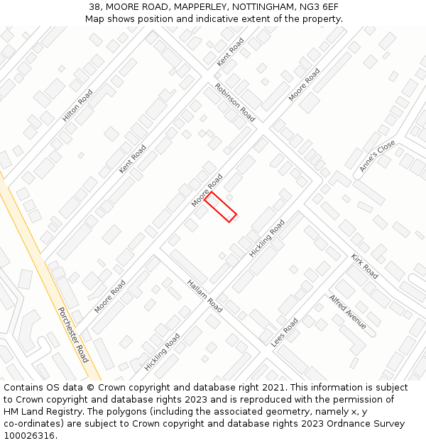 38, MOORE ROAD, MAPPERLEY, NOTTINGHAM, NG3 6EF: Location map and indicative extent of plot