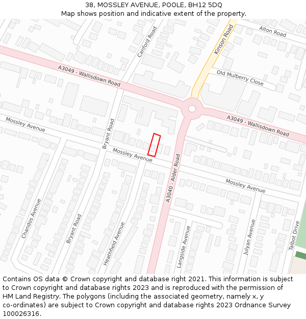 38, MOSSLEY AVENUE, POOLE, BH12 5DQ: Location map and indicative extent of plot