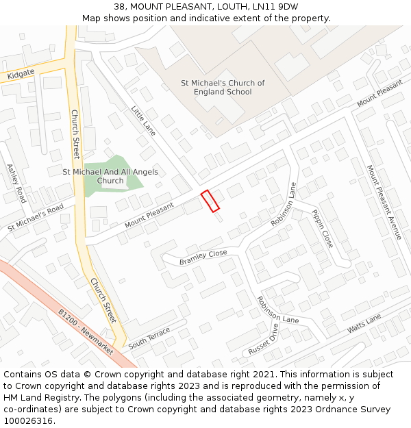 38, MOUNT PLEASANT, LOUTH, LN11 9DW: Location map and indicative extent of plot