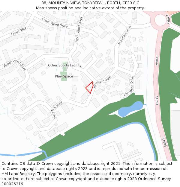 38, MOUNTAIN VIEW, TONYREFAIL, PORTH, CF39 8JG: Location map and indicative extent of plot
