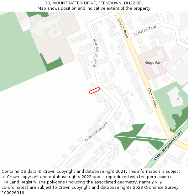 38, MOUNTBATTEN DRIVE, FERNDOWN, BH22 9EL: Location map and indicative extent of plot