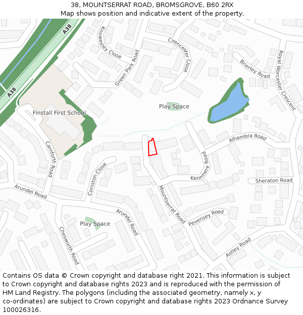 38, MOUNTSERRAT ROAD, BROMSGROVE, B60 2RX: Location map and indicative extent of plot