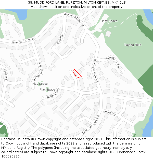 38, MUDDIFORD LANE, FURZTON, MILTON KEYNES, MK4 1LS: Location map and indicative extent of plot