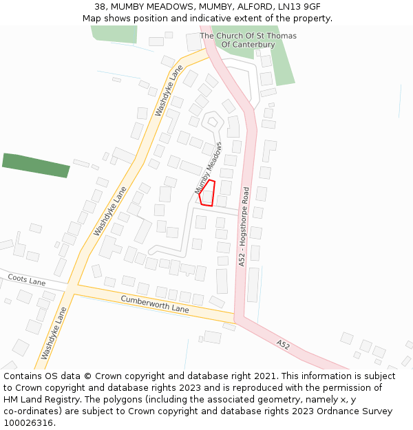 38, MUMBY MEADOWS, MUMBY, ALFORD, LN13 9GF: Location map and indicative extent of plot