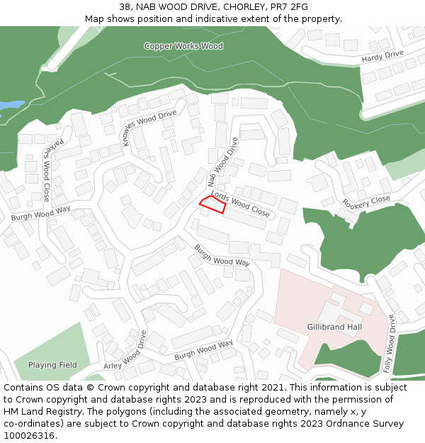 38, NAB WOOD DRIVE, CHORLEY, PR7 2FG: Location map and indicative extent of plot