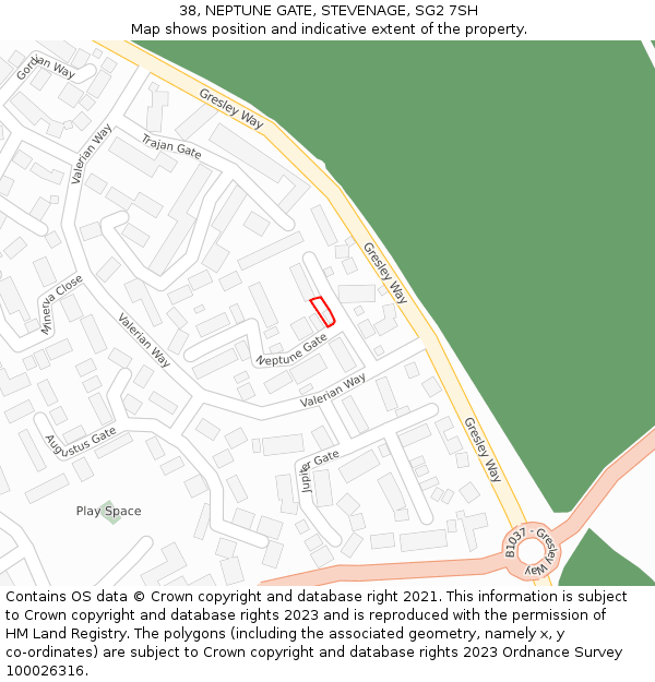 38, NEPTUNE GATE, STEVENAGE, SG2 7SH: Location map and indicative extent of plot
