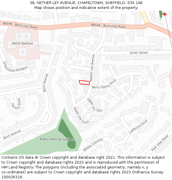 38, NETHER LEY AVENUE, CHAPELTOWN, SHEFFIELD, S35 1AE: Location map and indicative extent of plot