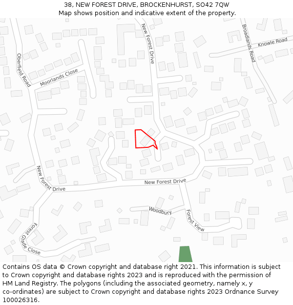 38, NEW FOREST DRIVE, BROCKENHURST, SO42 7QW: Location map and indicative extent of plot