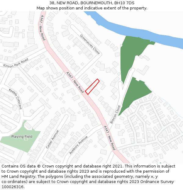 38, NEW ROAD, BOURNEMOUTH, BH10 7DS: Location map and indicative extent of plot