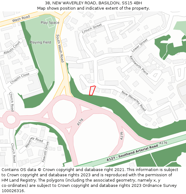 38, NEW WAVERLEY ROAD, BASILDON, SS15 4BH: Location map and indicative extent of plot