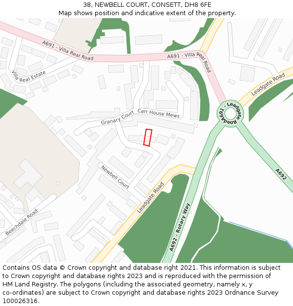 38, NEWBELL COURT, CONSETT, DH8 6FE: Location map and indicative extent of plot
