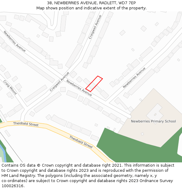 38, NEWBERRIES AVENUE, RADLETT, WD7 7EP: Location map and indicative extent of plot