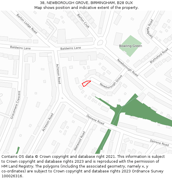 38, NEWBOROUGH GROVE, BIRMINGHAM, B28 0UX: Location map and indicative extent of plot